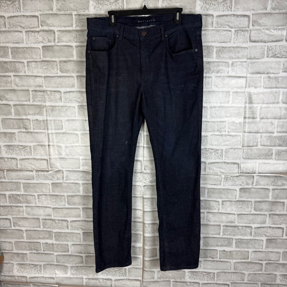 Mott & Bow Mens Slim Fit Jeans Designer Dark Wash Indigo Blue Denim 36 x 32
